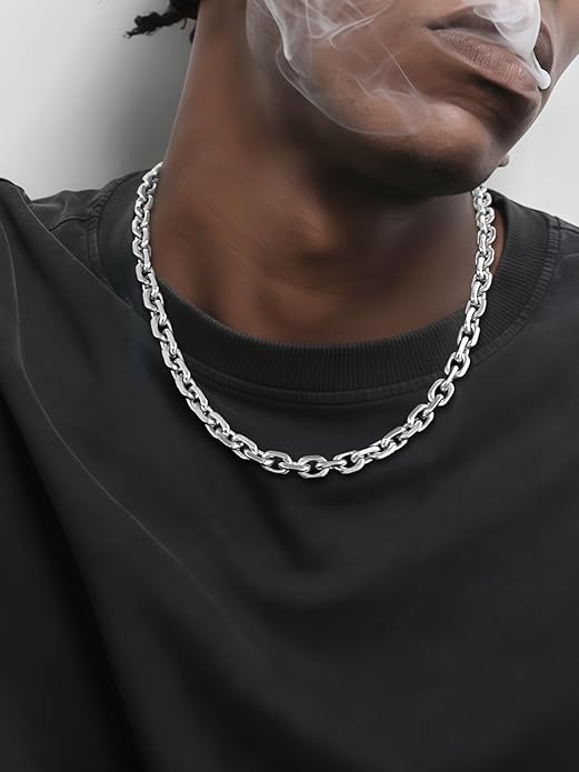 Hoyazvet Cable Chain Stainless Steel Necklace for Men Women, 3/5/8/10/13MM Width, 18K Gold Plated/Black Metal/316L Stainless Steel Sturdy Rolo Link Chain Necklace, 18-30inch Length