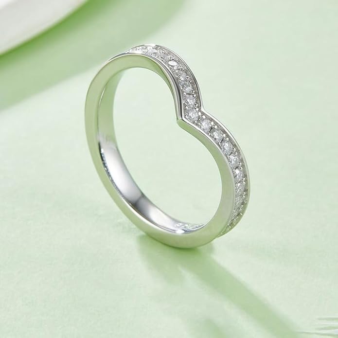 14K Gold V-shaped Women's Wedding Bands | White Gold Full Circle Natural Diamond Ring |Excellent Cut D-color Ring | Ideal for Daily Wear