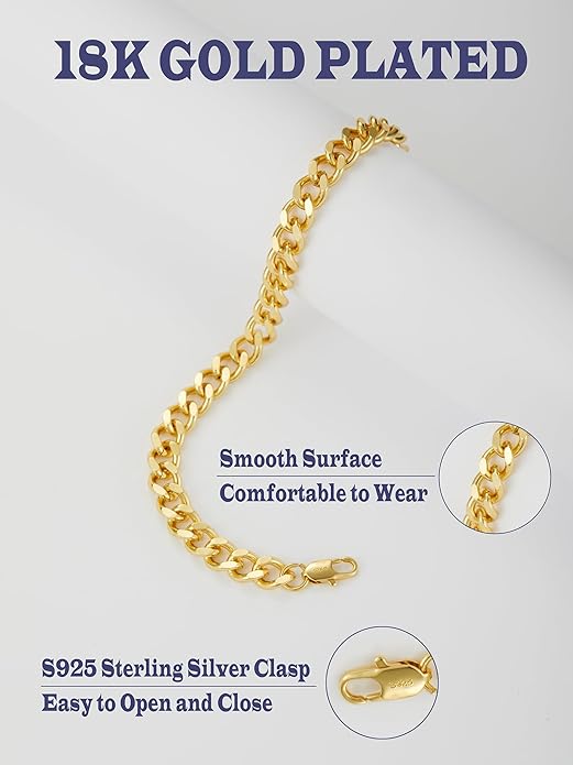 3 PCS Silver Bracelets for Men 925 Sterling Silver/14K Gold Palted Cuban Link Chain Bracelet Figaro Rope Bracelet Set Mens Jewelry Gifts for Dad Husband Boyfriend 7.5/8.2 Inches