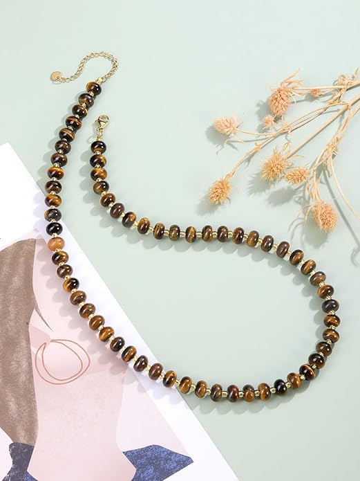 CrystalTears Beaded Gemstone Necklace for Women, Womens Colorful Boho Stone Bead Choker Necklace, Handmade Natural Crystal Stone Summer Beach Jewellery Gifts for Women Mom Christmas