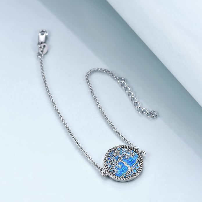 ONEFINITY Tree of Life Anklet Sterling Silver Abalone Shell/Blue Opal/Crystal Tree of Life Ankle Bracelet Tree Jewelry for Women Girls Gifts