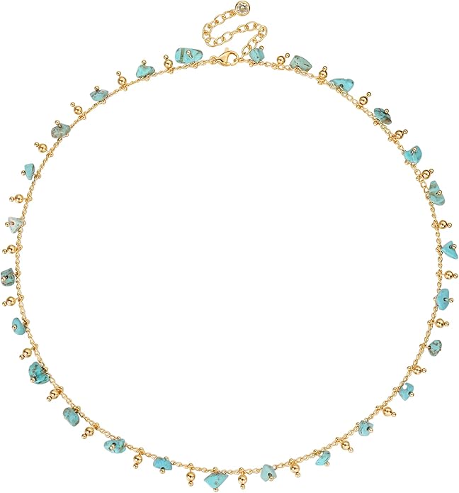 MTMY Beaded Necklaces for Women 14K Gold Plated Dainty Colorful Green/Rose Beaded Pearl Choker Necklace Delicate Boho Choker Necklace Jewelry Gift