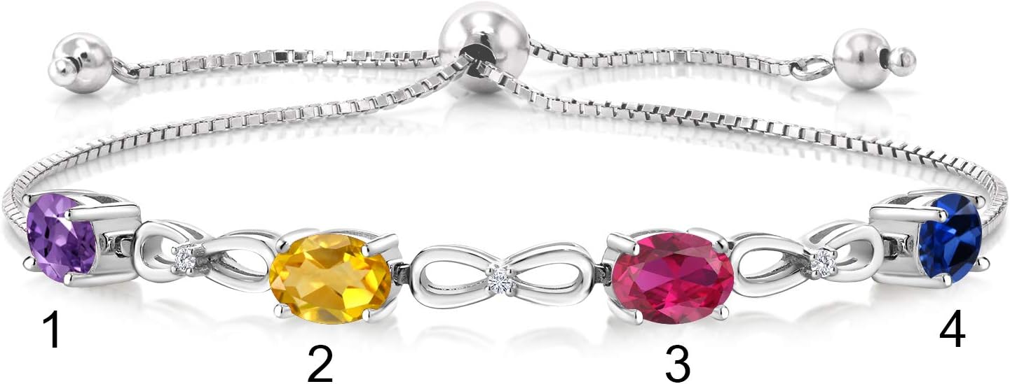 Gem Stone King 925 Sterling Silver Customized and Personalized 4 Gemstone Birthstone and White Lab Grown Diamond Infinity Tennis Bracelet For Women (3.02 Cttw, Fully Adjustable Up to 9 Inch)