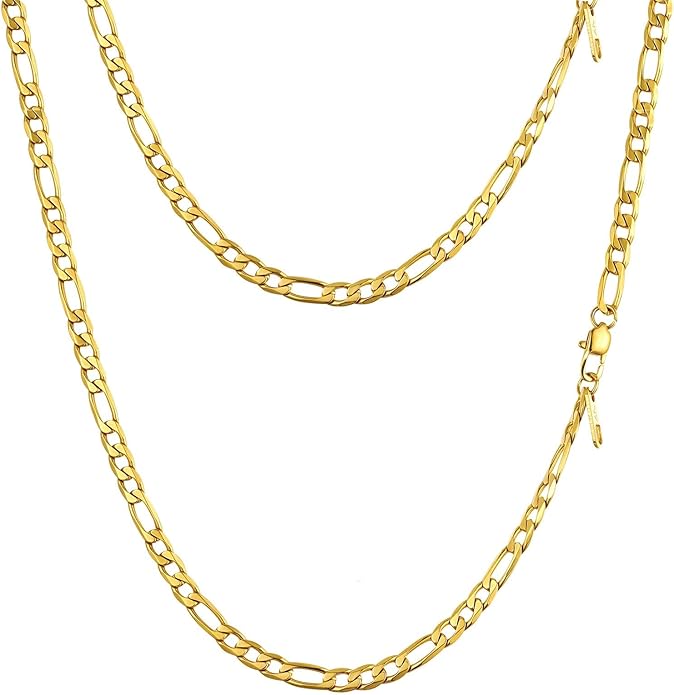 PROSTEEL 316L Stainless Steel Figaro Cuban Chain Necklace for Men, Black/18K Real Gold Plated, 4/5/6/7.5/9/10/13mm, 14inch-30inch, Come with Box