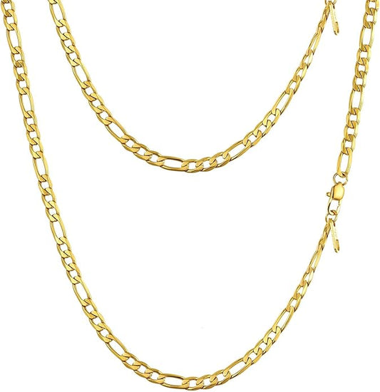 PROSTEEL 316L Stainless Steel Figaro Cuban Chain Necklace for Men, Black/18K Real Gold Plated, 4/5/6/7.5/9/10/13mm, 14inch-30inch, Come with Box
