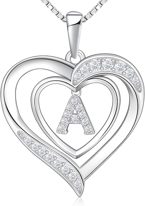 RIVIKO Heart Initial Necklace for Women, 925 Sterling Silver Letter Pendant,Personalized Charm Alphabet Jewelry Valentines Mother's Day Anniversary Christmas Birthday Gifts for Women Her Mom Wife