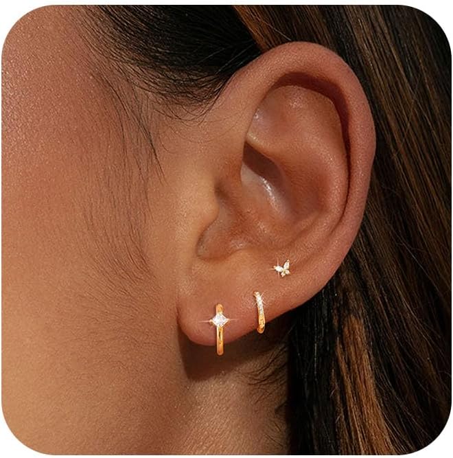 Gold Ear Cuffs Earrings for Women Non Piercing - Clip on Cartilage Earrings Dainty 14K Gold Sterling Silver Plated Cubic Zirconia Huggie Hoop Earring for Women No Tarnish Trendy Jewelry Set