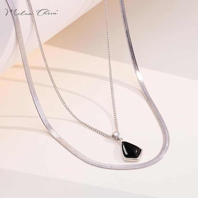 Milan Chiva Gold Pendant Necklace for Women 14K Dainty Cubic Zirconia GemStone Statement Chain Jewelry