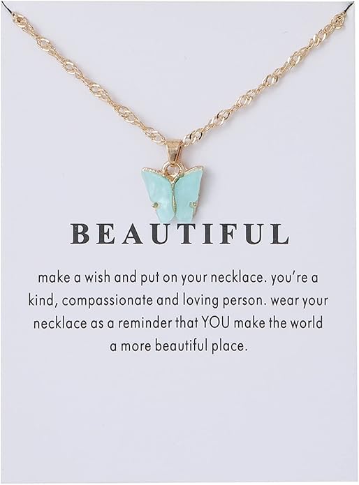 Rrdaily 9 Pcs Dainty Colorful Butterfly Pendant Necklace Set for Women,Bohemian Acrylic Butterfly Chain Necklace Cute Jewelry Gift