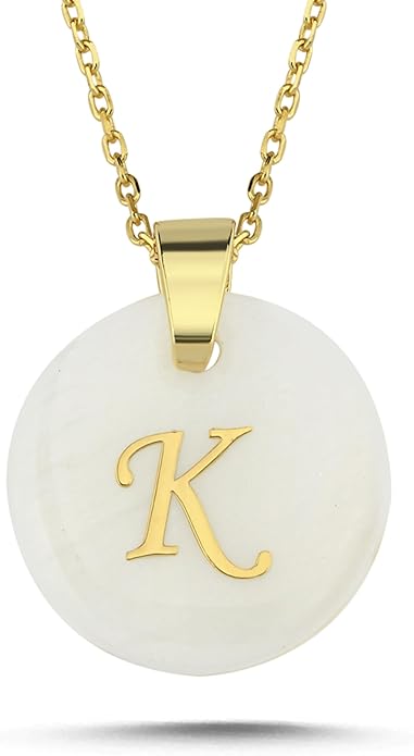 Initial Necklace for Women - Gifts for Women 18ct Gold Vermeil Letter Necklace Genuine Mother of Pearl 925K Sterling Silver Dainty Letter A-Z Necklace