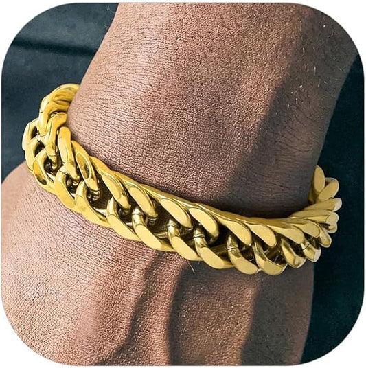 Richsteel Cuban Link Chain Bracelets 8/12/17mm Width Stainless Steel Chain Wrist Bracelets for Men, 7.4/8.2/9 Inch Length Classic Jewelry for Christmas/Valentine's Day/Birthday