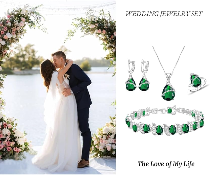 ZCGJWE Wedding Jewelry Set for Women Gem Necklace Earrings Bracelet Luxury Jewelry Set Birthday Valentine's Day Mother's Day Christmas Prom Jewelry Gift