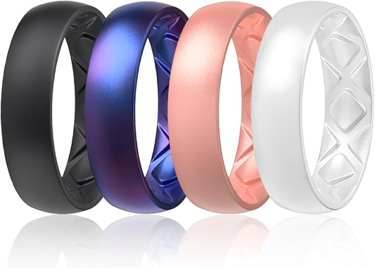 Egnaro Women's Bridal Rings Sets, 6mm Wide, 2mm Thick, Silicone Wedding Rubber Band with Half Size, Inner Arc Ergonomic Breathable Design