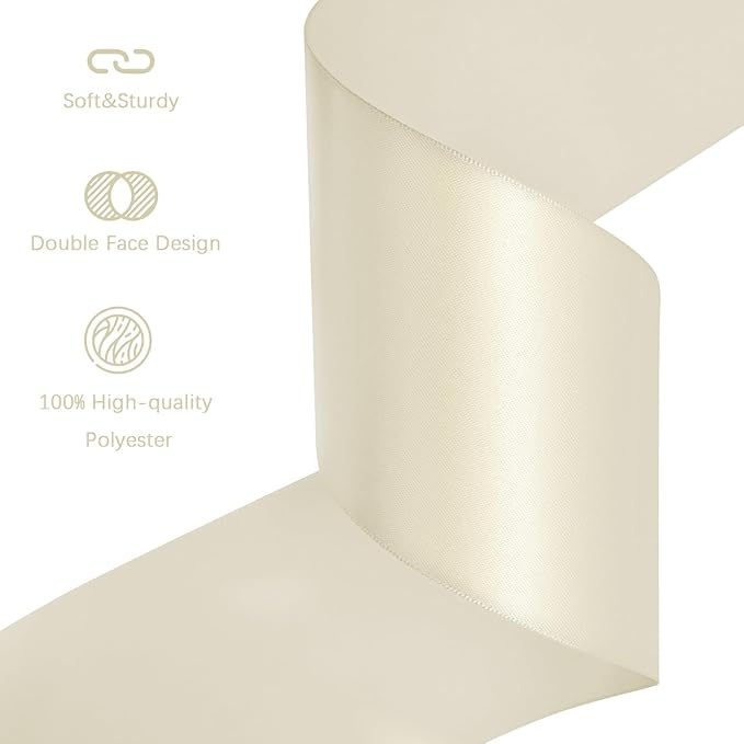 LEEQE Ivory Satin Ribbon 3 inch X 15 Yards Polyester Ribbon for Gift Wrapping Very Suitable for Weddings Party Hair Bow Invitation Decorations and More