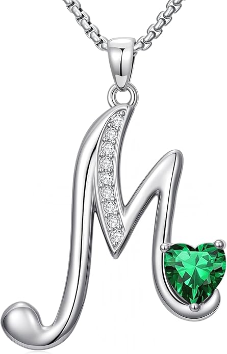 Christmas Gifts for Women Alphabet A to Z Initial Birthstone Pendant Necklaces for Women - 18k White Gold Plated Personalized Name Jewelry Valentine Mothers Day Birthday Gifts for Women Her Girlfriend