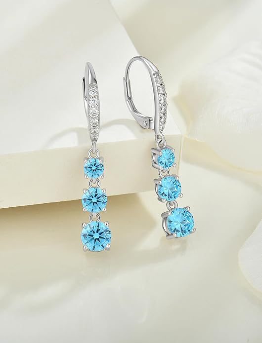 Starchenie Dangle Drop Earrings for Women 925 Sterling Silver Leverback Earrings Birthstone Jewelry