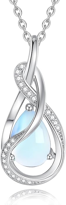 FANCIME TimelessTie Birthstone Necklace for Women White Gold Plated Sterling Silver Ribbon Design Jewelry Knot Pendant Fine Jewelry Gemstone Birthday Graduation Anniversary Christmas Gifts for Women Wife Mother Her