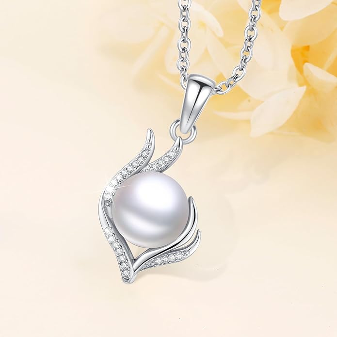 Sebina Pearl Pendant Necklace for Women,925 Sterling Silver Pendant Jewelry,Anniversary Christmas Birthday Valentines Gifts for Wife, Mom, Dauhter, Girlfriend,Her