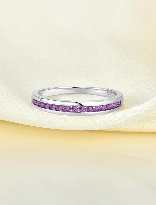 YL Stackable Rings 925 Sterling Silver Halo Birthstone Eternity Bands Jewelry for Women