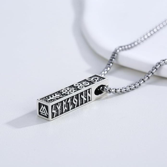 YueYuan Viking Necklace for Men 925 Sterling Silver Rune Amulet Pendant Nordic Necklace Viking Jewelry Gift for Father Husband Son