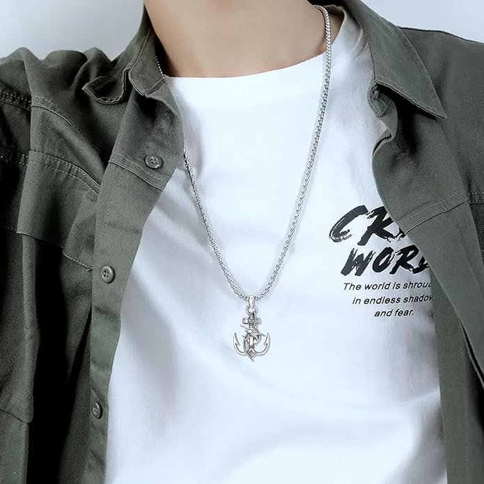 MEIDERBO Anchor Necklace for Men Women 925 Sterling Silver Earth/Swordfish/Trident/Compass Pendant Nautical Jewelry for Birthday Christmas