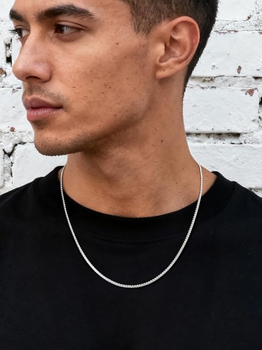 Richsteel Stainless Steel Mens Flat Link Chain Necklace, Black/Gold/Steel Chain for men, 2mm/4mm/6mm Width, No Tarnish & Hypoallergenic Hip Hop Jewelry, 18"-30" Length
