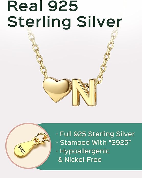 ChicSilver 925 Sterling Silver Heart Initial Necklaces for Women -Dainty Personalized Heart Pendant Letter Alphabet Necklace for Women