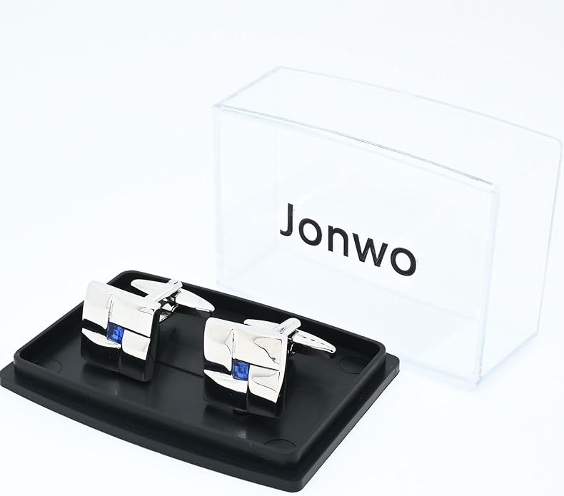 Jonwo Square Metal Silver Cufflinks with Blue Crystal for Men Lady In Gift Box Classic Men's Cuff Links Jewelry for Wedding Party Daily Office Business Events Tuxedo Dress