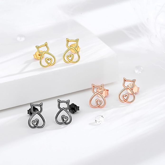 INFUSEU Sterling Silver Cute Stud Earrings Cat Frog Mushroom Bunny, Small Gifts for Women Teen Girls Animal Lovers