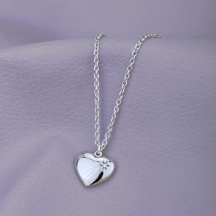 Vanbelle Sterling Silver Jewelry - Rhodium Plated with 925 Stamp - Puffed Heart Pendant Necklace - Elegant Handcrafted Necklace for Women - Mother's Day Collection