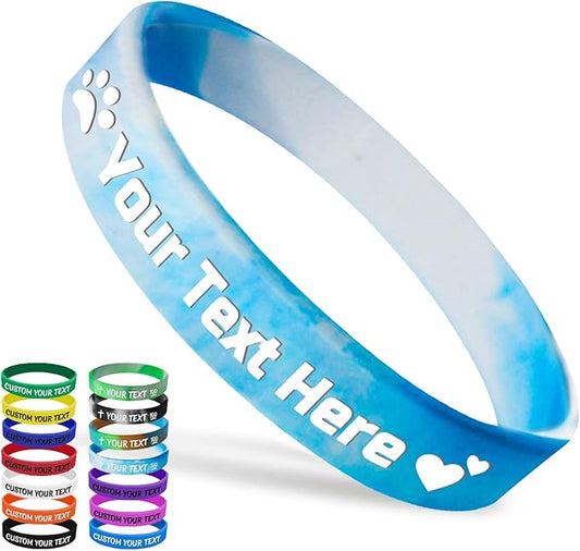 Custom Silicone Wristbands Bulk 1/5/25/50/100/200 PCS Personalized Rubber Bracelets Wristbands for Events,Support, Fundraisers, Motivation, Awareness(Bluewhite)