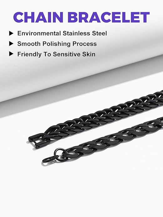 Richsteel 2PCS/3PCS Bracelets Chain for Men Women Stainless Steel Silver/Gold/Black Cuban/Rope Link Chain Bracelets Set, 7.4/8.2/9 Inch Hand Chain Length for Men Women Jewelry