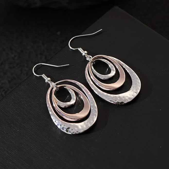 Mixed Metal Earrings, Round Circle Hoop Two Tone Dangle Earrings, Vintage Gold and Silver Geometric Earrings, Handmade Boho Earrings for Women