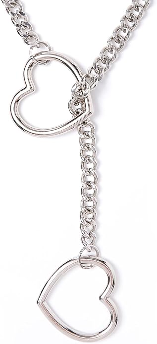 Heart Slip Chain Necklaces for Women,Stainless Steel Adjustable Lariat Heart Y-Necklace,Punk Gothic Cuban Collar Choker Necklace for women