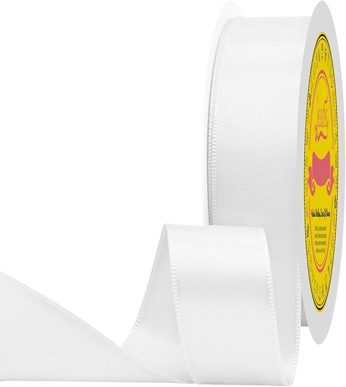 LEEQE White Double Face Satin Ribbon 1 inch X 50 Yards Spool Bright Colors Very Suitable for Weddings Gift Package Wrapping Dancer Wand Sewing Party Hair Bow Invitation Decorations and More