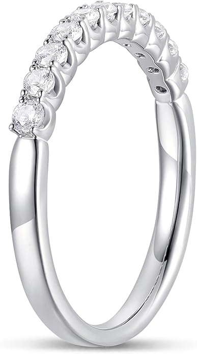 DeMoise 14K Gold Moissanite Wedding Bands 2mm Half Eternity Band 2mm Stackable Rings 14K Gold Moissanite Wedding Band Rings for Women