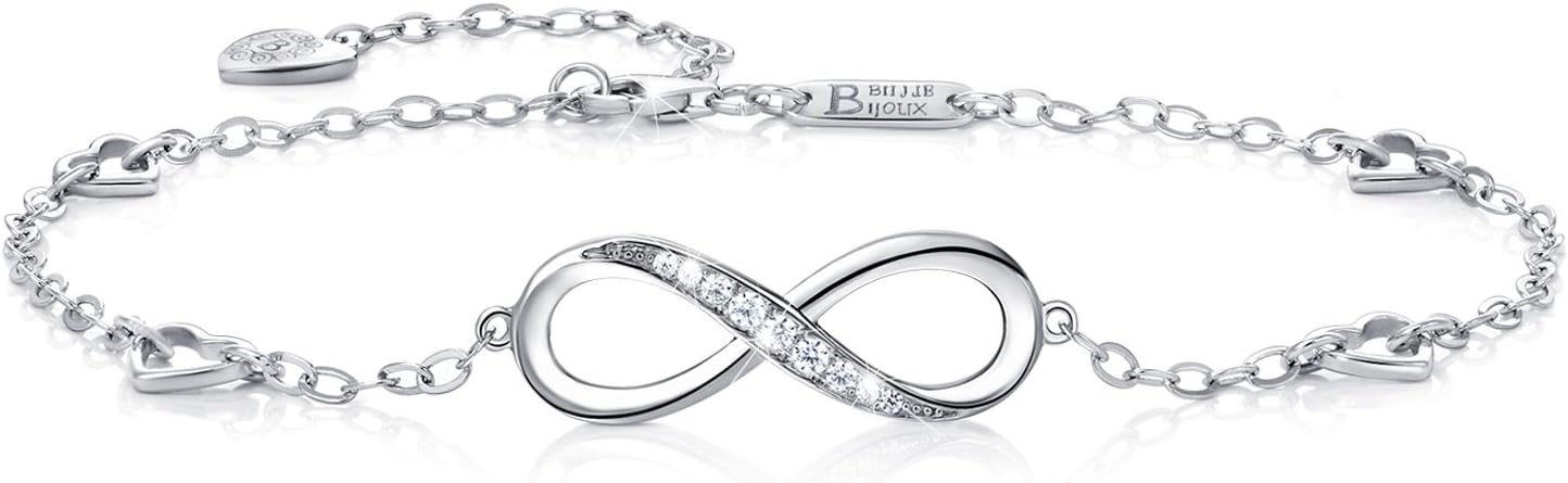 Billie Bijoux Womens 925 Sterling Silver Infinity Anklet Bracelet Endless Love Symbol Charm Adjustable Large Bracelet Gifts for Women