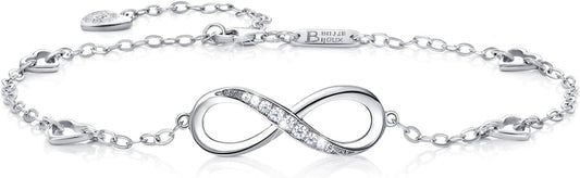 Billie Bijoux Womens 925 Sterling Silver Infinity Anklet Bracelet Endless Love Symbol Charm Adjustable Large Bracelet Gifts for Women