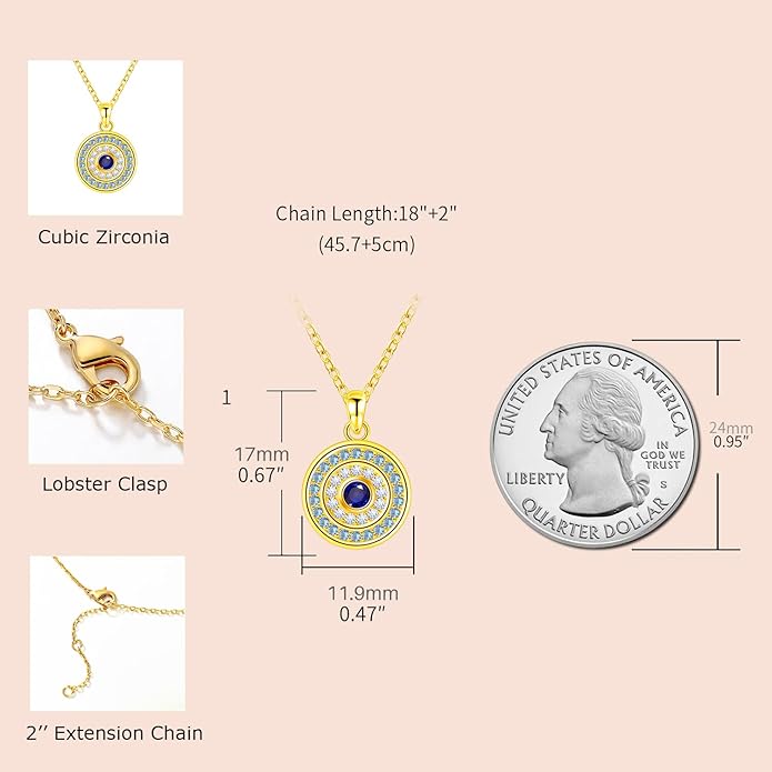 White Gold 14K Gold Plated Necklaces for Women Evil Eye Necklace for Women Girls Evil Eye Hamsa Hand of Fatima Pendant Necklace Good Luck Necklace Jewelry