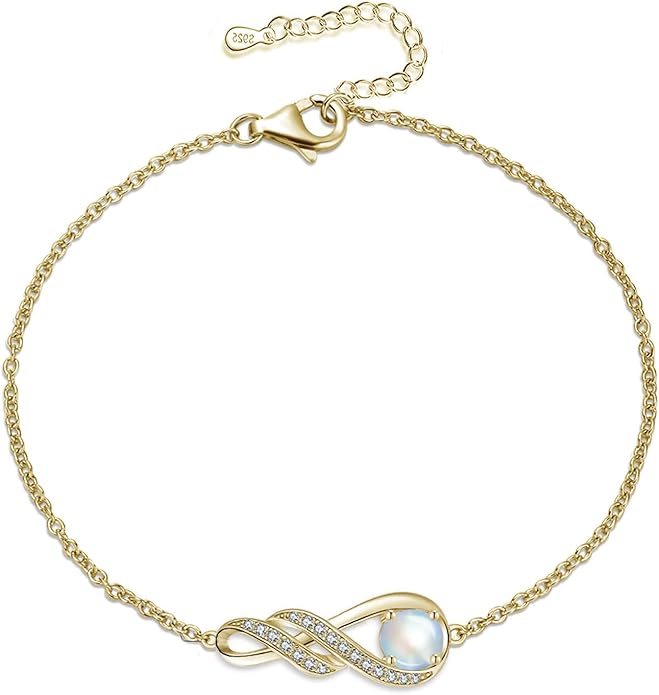 Birthstone Bracelets for Women 925 Sterling Silver Created Gemstone Bracelet Infinity Pendant Jewelry for Her, 6.7"+1.2"