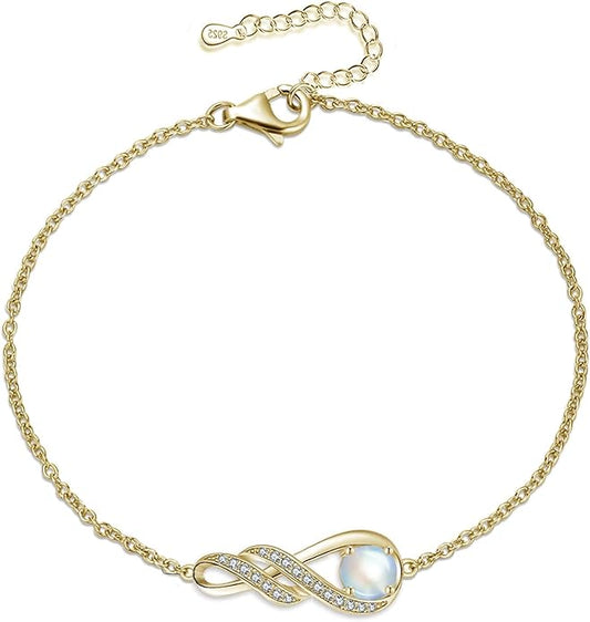 Birthstone Bracelets for Women 925 Sterling Silver Created Gemstone Bracelet Infinity Pendant Jewelry for Her, 6.7"+1.2"