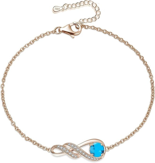 Birthstone Bracelets for Women 925 Sterling Silver Created Gemstone Bracelet Infinity Pendant Jewelry for Her, 6.7"+1.2"