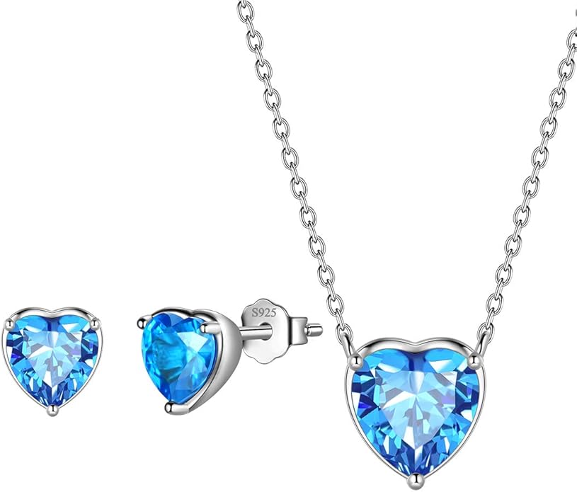 Aurora Tears 925 Sterling Silver 12 Birthstone Hearts Jewelry Women Crystal Wedding/Engagement/Bridal Heart Necklace/Earring/Ring/Bracelet Sets Jewellery