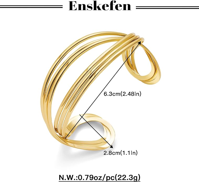 Gold Cuff Bracelet for Women Chunky Multi-layer Cross Wire Open Bracelet Hollow Wide Cuff Bracelets Adjustable Gold Open Cuff Bangle Bracelet