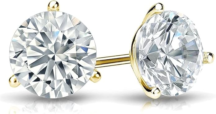 The Diamond Deal IGI Certified .50ct to 5.00 Carat Round Brilliant Lab-Grown Diamond 3-Prong Stud Earrings in 14k Yellow, White or Rose Gold With Push Back Closure