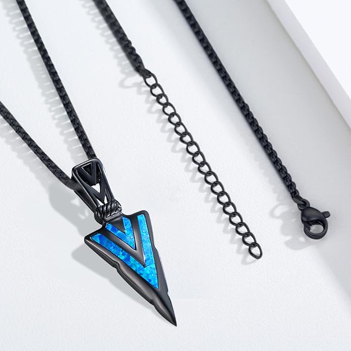PCTJYFU Arrowhead Necklace 925 Sterling Silver for Women Men Pendant with Blue Opal/Abalone Shell/Turquoise Black Gold Plating Protective Symbol Jewelry Adjustable Chain Gift for Him Her