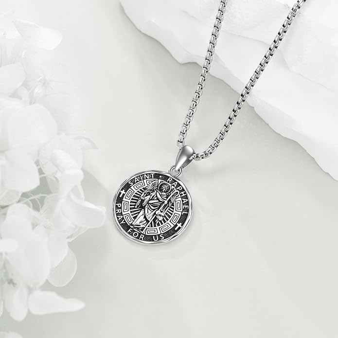 YFN Patron Saint Necklace Sterling Silver Amulet Medal Pendant Religious Protector Jewelry Gifts for Women Men