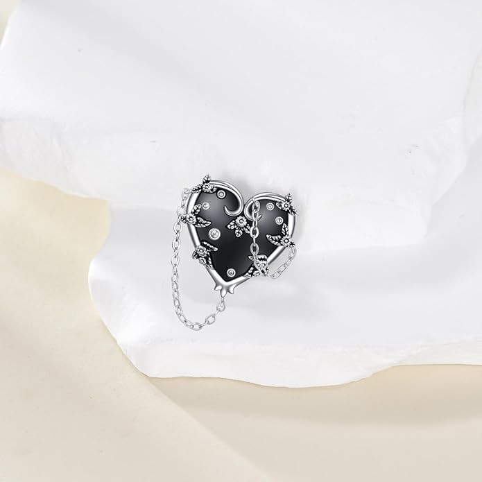 MONGAS Witches Heart Pin Brooch Sterling Silver Witch Black Brooch Pin Gothic Heart Jewelry Gifts for Women