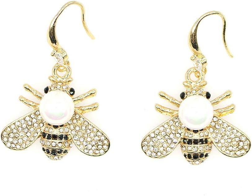 Honey Bee Brooches Crystal Insect Themed Bee Brooch Animal Fashion Shell Pearl Brooch Pin Gold Tone