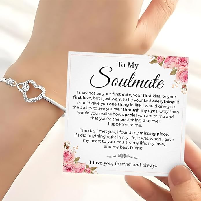 To My Soulmate Bracelet, Soulmate Bracelet For Women, Soulmate's Jewelry Gift From Boyfriend Husband Friend With Message Card And Box Meaning, Valentine Gifts For Her, Birthday Christmas Gifts